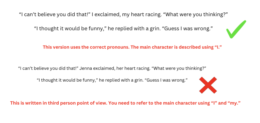 first person dialogue examples